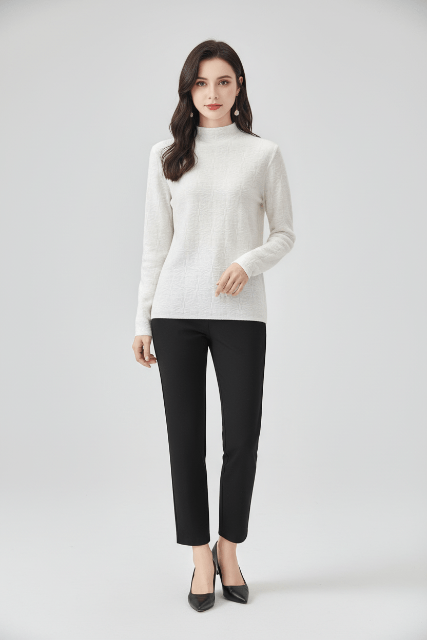 Vrouwen Textured Knit Jumper met Mock Neck en Slim Fit