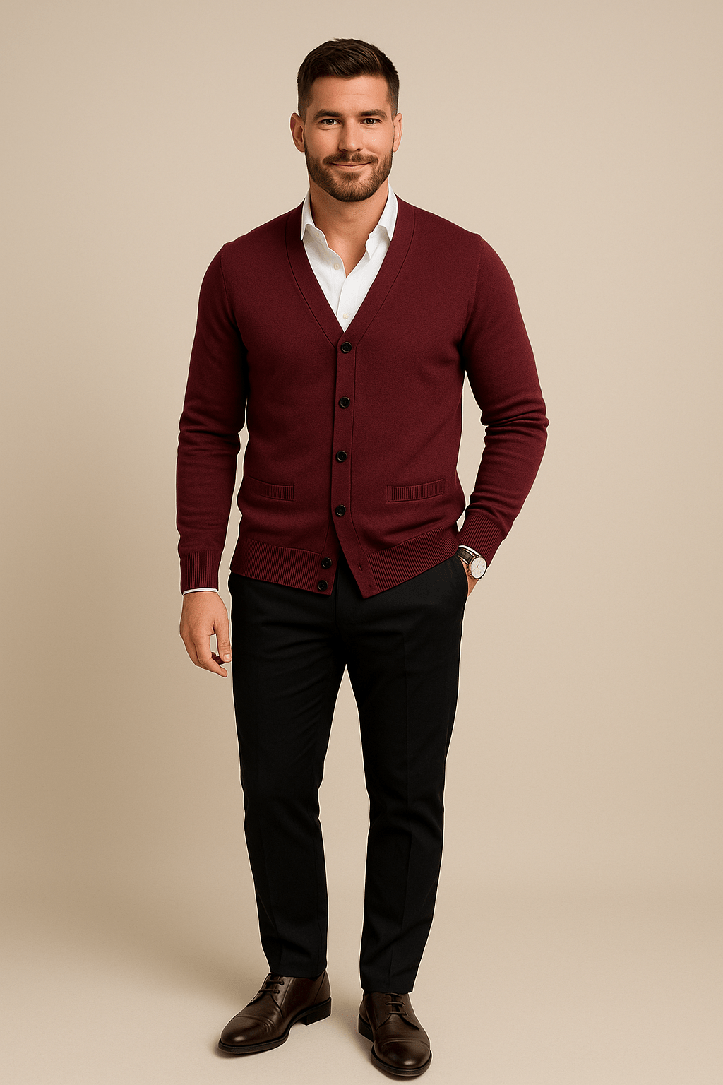 Cardigan de punto para hombre con cuello en V | Corte entallado y prenda refinada