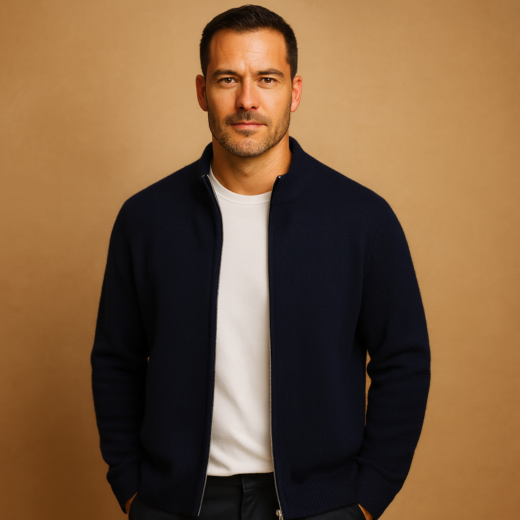 Heren Zip Cardigan | Geribbelde Kraag Gebreid met Comfortabele Dagelijkse Pasvorm
