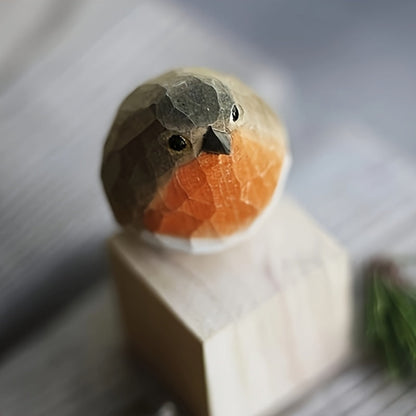 WoodRobin Sculptuur – Handgemaakte Houten Roodborst voor Plankdecoratie & Cadeau