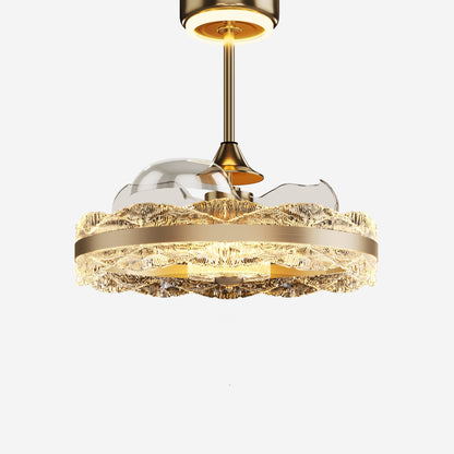Luxe Gouden Frame Plafondlamp met Inklapbare Bladen en LED Ventilator