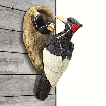WoodpeckNest Sculptuur – Realistische Specht Vogelbeeld voor Tuin & Veranda