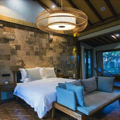 Drumvormige LED Bamboe Plafondlamp - Moderne Hanglamp