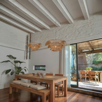 Lampada a soffitto a più strati in canna per decorazione della casa