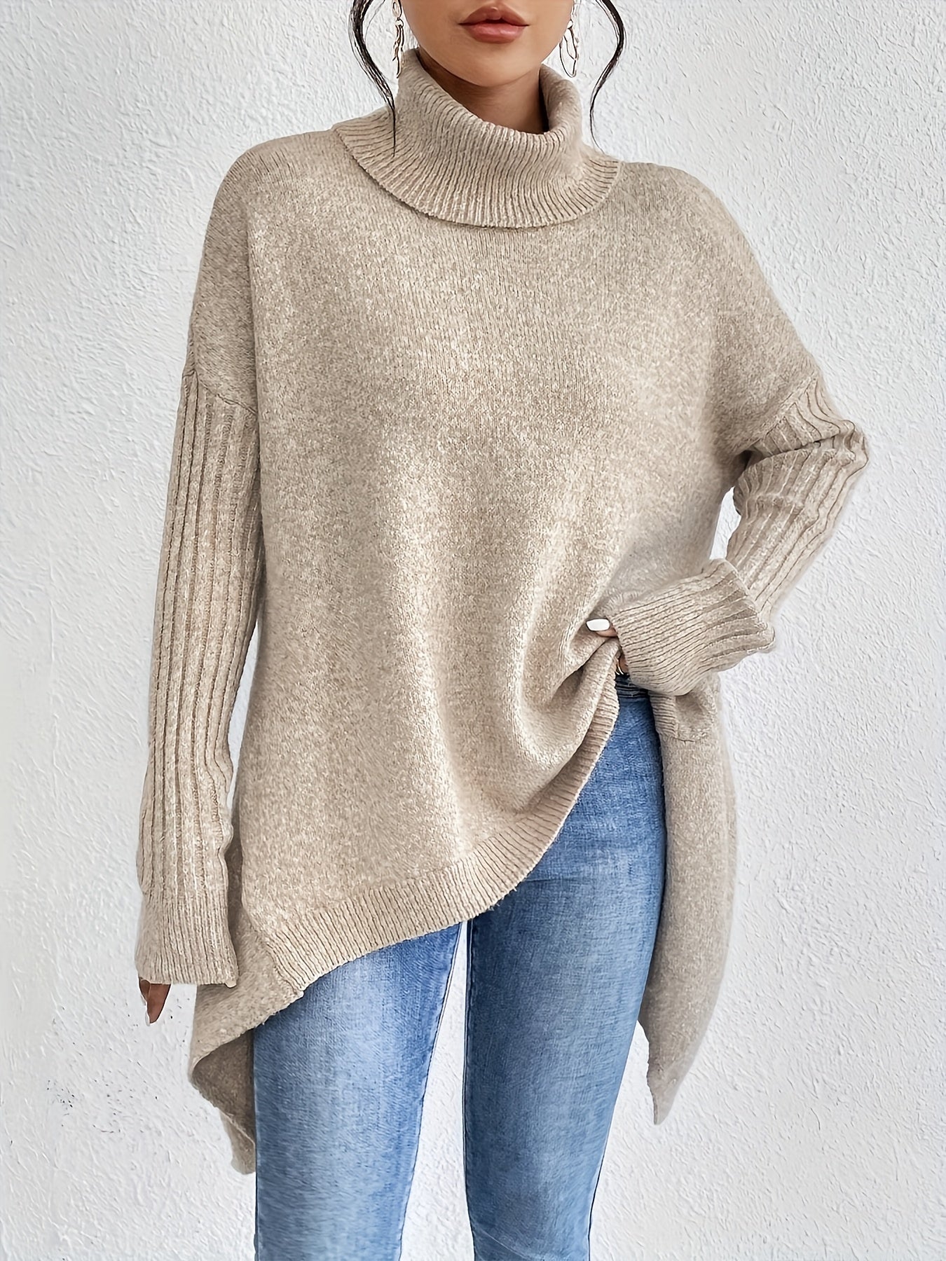 Dames Roll Neck Trui | Oversized Pasvorm met Moderne Hoge Kraag