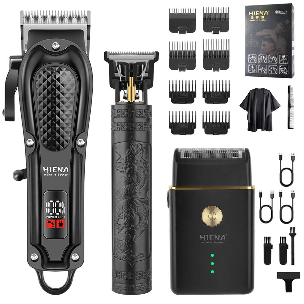 GroomMaster - 3-Piece Professional Hair and Beard Care Set for Men, Cordless Trimmers incl. LED Display, USB Rechargeable