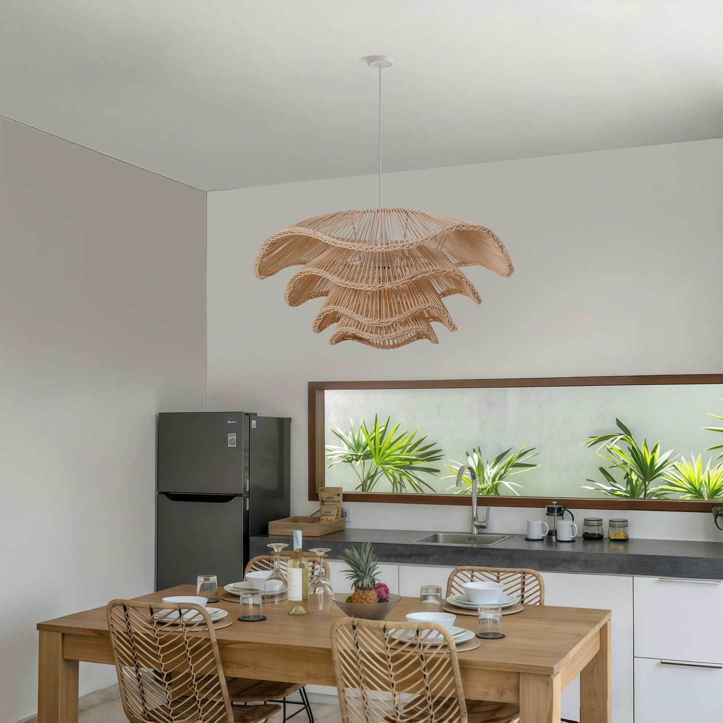 Lampada a soffitto a più strati in canna per decorazione della casa