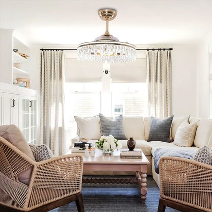 60cm Moderne Gouden Crystal Plafondventilator met Licht - Stijlvolle Plafondlamp