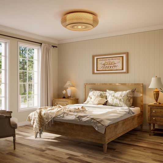 Japanse Stijl Bamboe Rieten Plafondlamp – Plafondmontage of Hanglamp