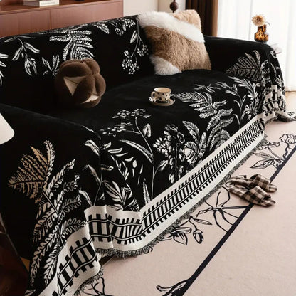 Sofabezug aus Chenille mit floralem Blattmuster