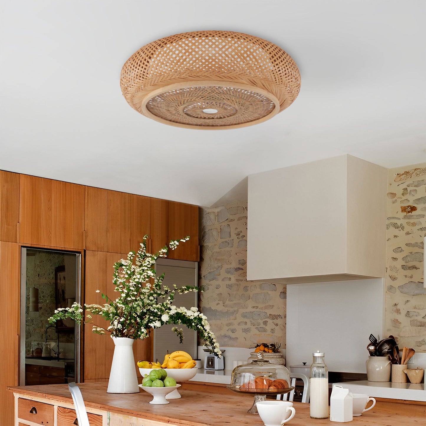 Japanse Stijl Bamboe Rieten Plafondlamp – Plafondmontage of Hanglamp