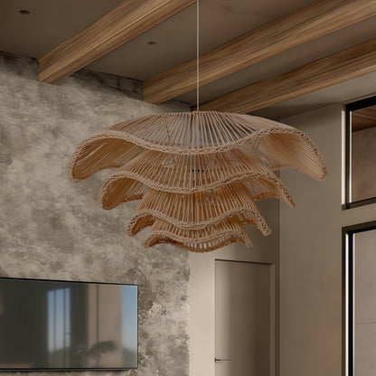 Lampada a soffitto a più strati in canna per decorazione della casa