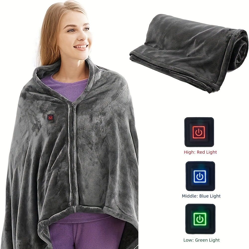Electric Blanket USB Powered Heated Throw - 3 Heat Settings, Soft Flannel