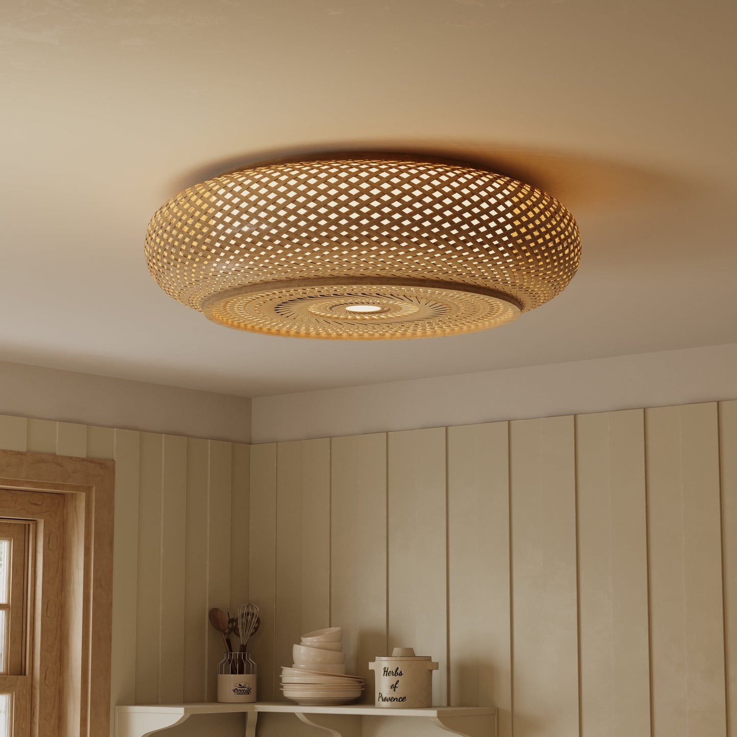 Japanse Stijl Bamboe Rieten Plafondlamp – Plafondmontage of Hanglamp