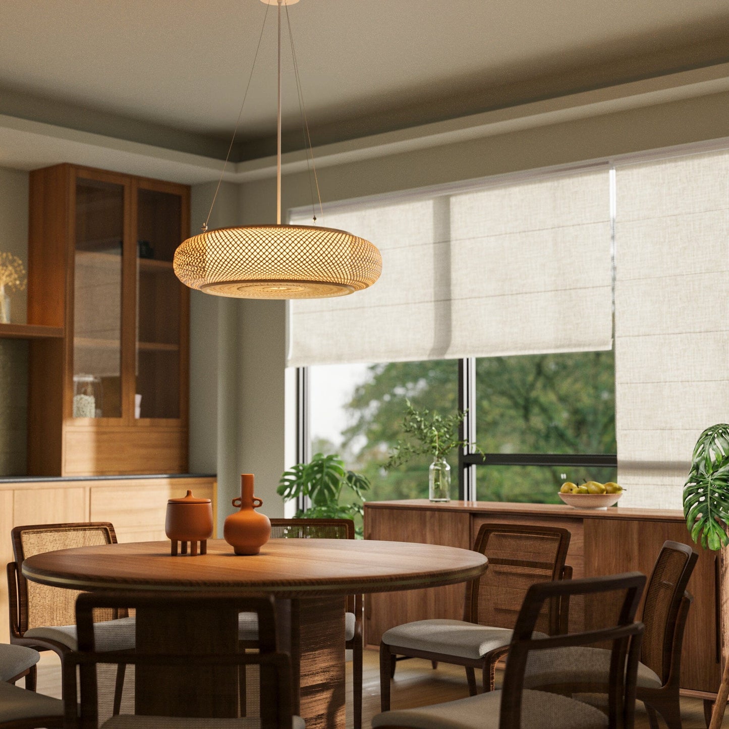 Japanse Stijl Bamboe Rieten Plafondlamp – Plafondmontage of Hanglamp