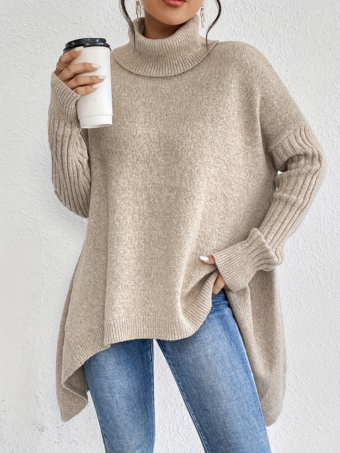 Dames Roll Neck Trui | Oversized Pasvorm met Moderne Hoge Kraag