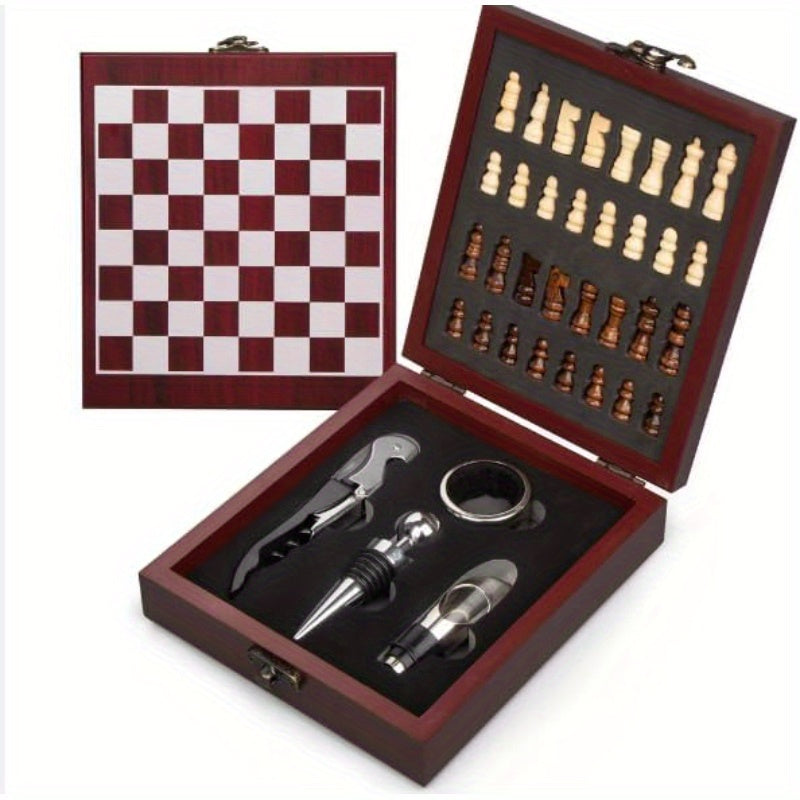 ChessCork Luxe Flessenopener Set – Houten Schaakdoos met Accessoires voor Wijnliefhebbers