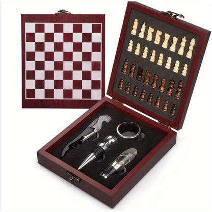 ChessCork Luxe Flessenopener Set – Houten Schaakdoos met Accessoires voor Wijnliefhebbers