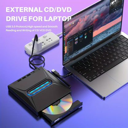 3-in-1 Externe CD/DVD-drive – USB 3.0, Type-C & SD-kaartlezer voor Laptop & Desktop