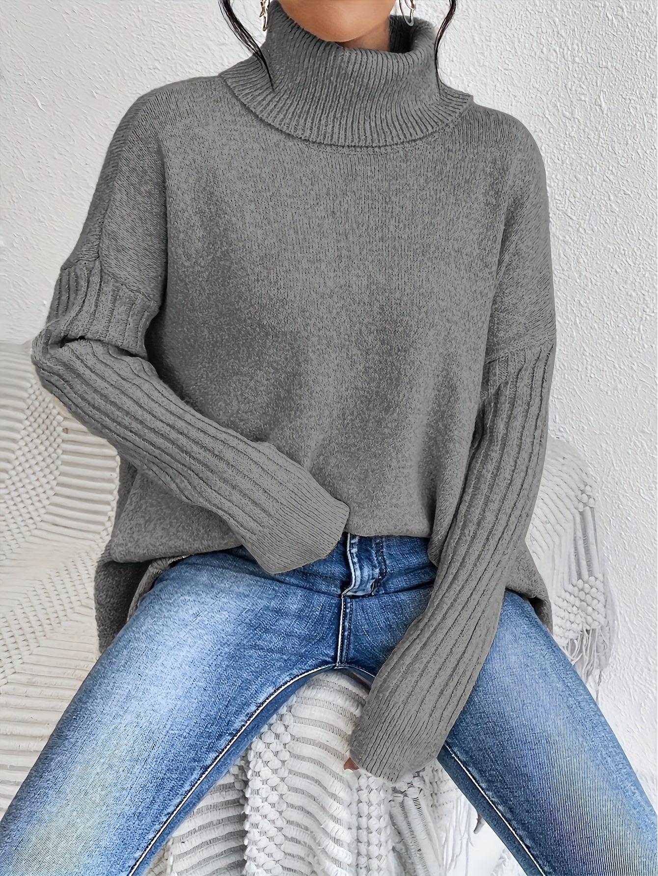 Dames Roll Neck Trui | Oversized Pasvorm met Moderne Hoge Kraag