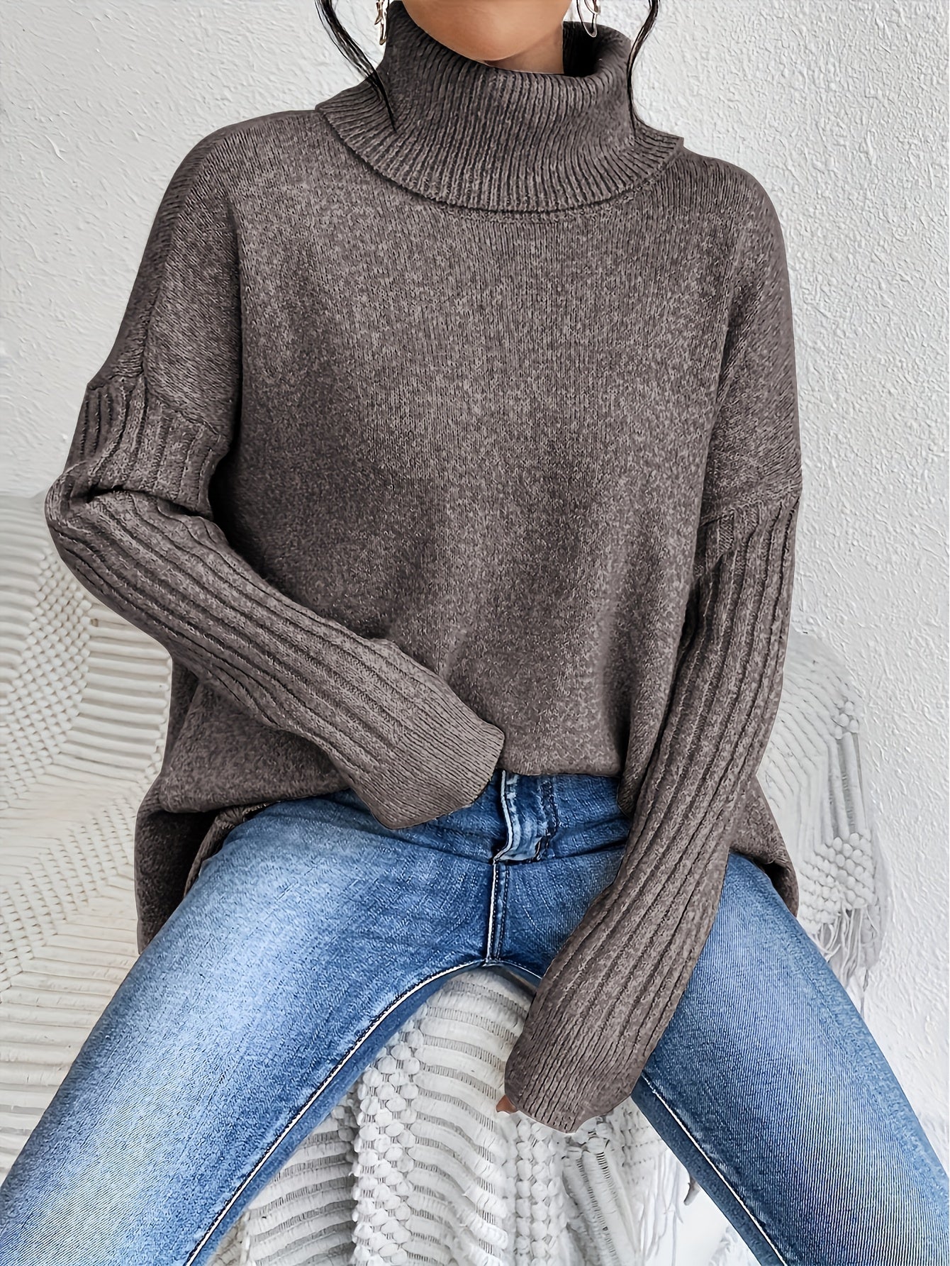Dames Roll Neck Trui | Oversized Pasvorm met Moderne Hoge Kraag