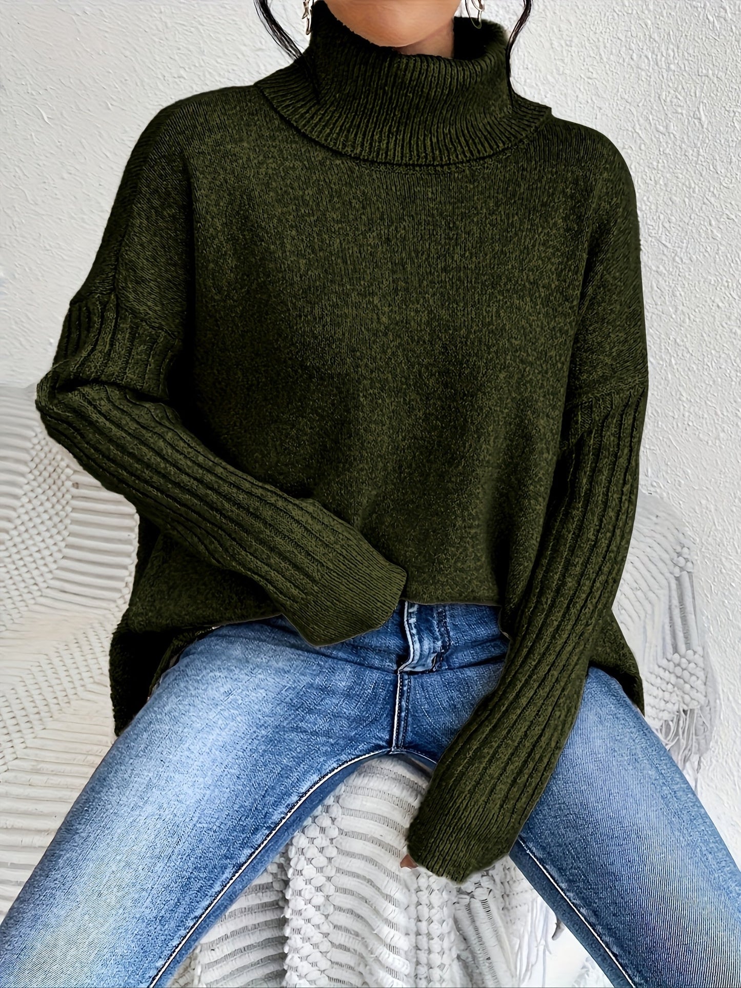 Dames Roll Neck Trui | Oversized Pasvorm met Moderne Hoge Kraag