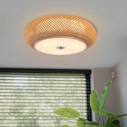 Handgeweven Bamboe Plafondlamp – Zen-Stijl LED Armatuur voor Huishoudelijke Decoratie