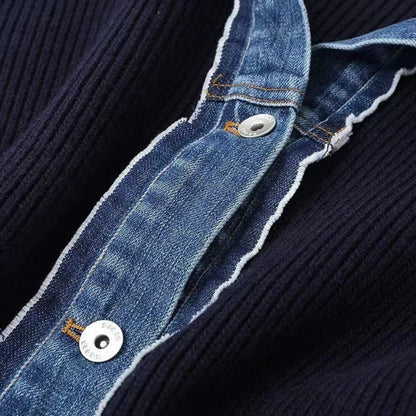 Dames Gebreide Cardigan met Denim Accenten | Elegante Contrast en Moderne Stijl