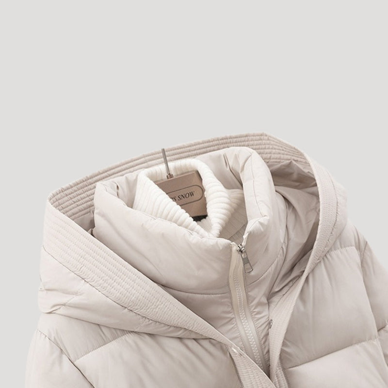 Dames Korte Pufferjas | Gewatteerde Jas met Tailleband en Capuchon