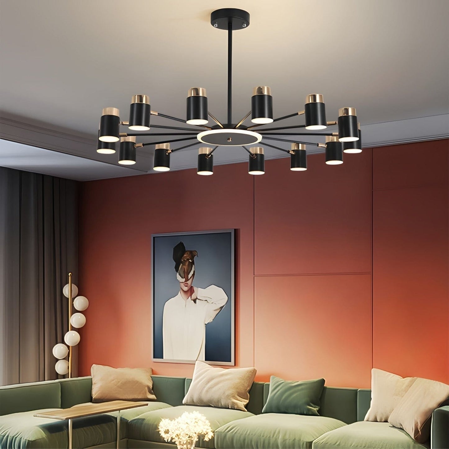 Moderne schwarz-goldene Deckenleuchte mit LED-Leuchtmitteln für stilvolle Wohndekoration