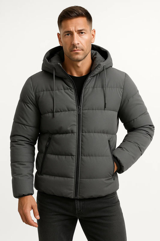 Heren Puffer Jacket met Capuchon – Geïsoleerde Katoenmengsel Winterjas