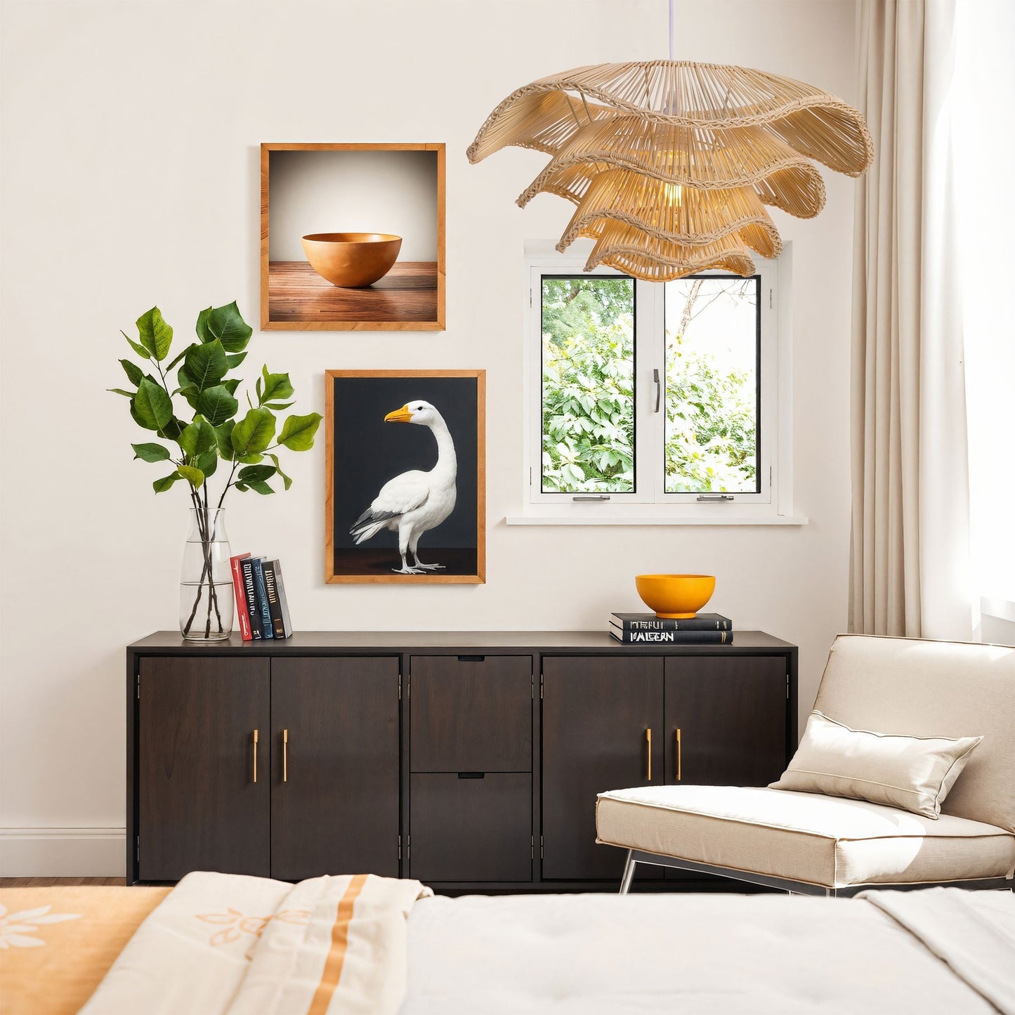 Lampada a soffitto a più strati in canna per decorazione della casa