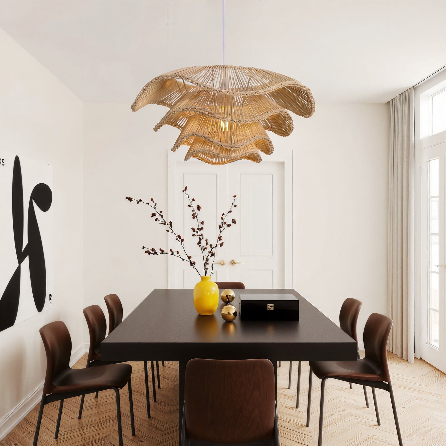 Lampada a soffitto a più strati in canna per decorazione della casa