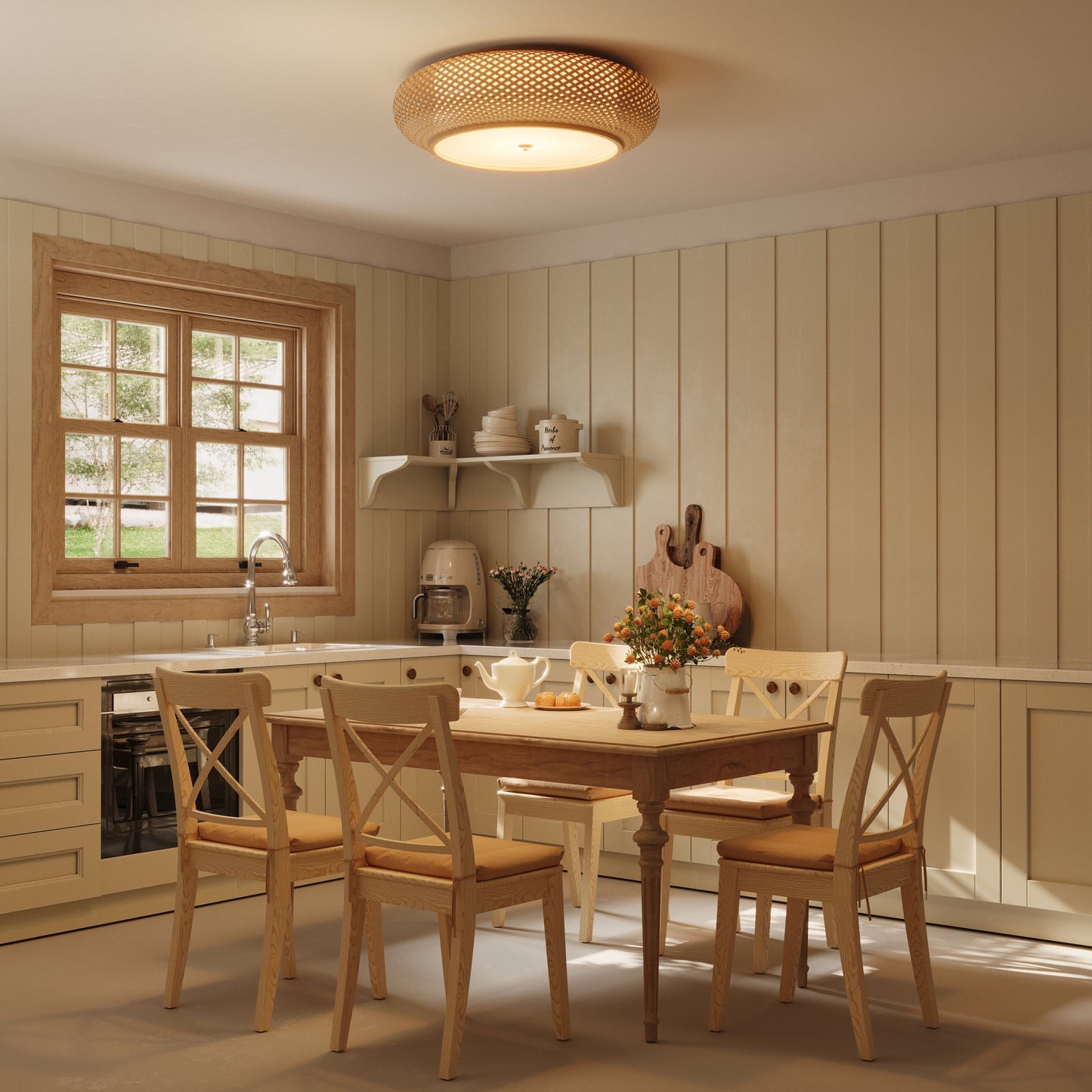 Handgeweven Bamboe Plafondlamp – Zen-Stijl LED Armatuur voor Huishoudelijke Decoratie