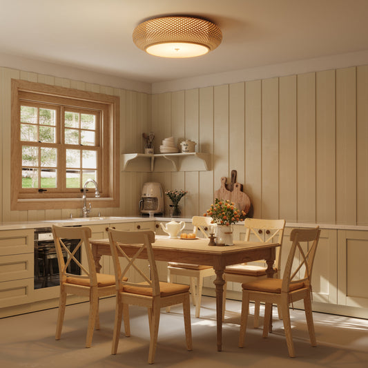 Handgeweven Bamboe Plafondlamp – Zen-Stijl LED Armatuur voor Huishoudelijke Decoratie