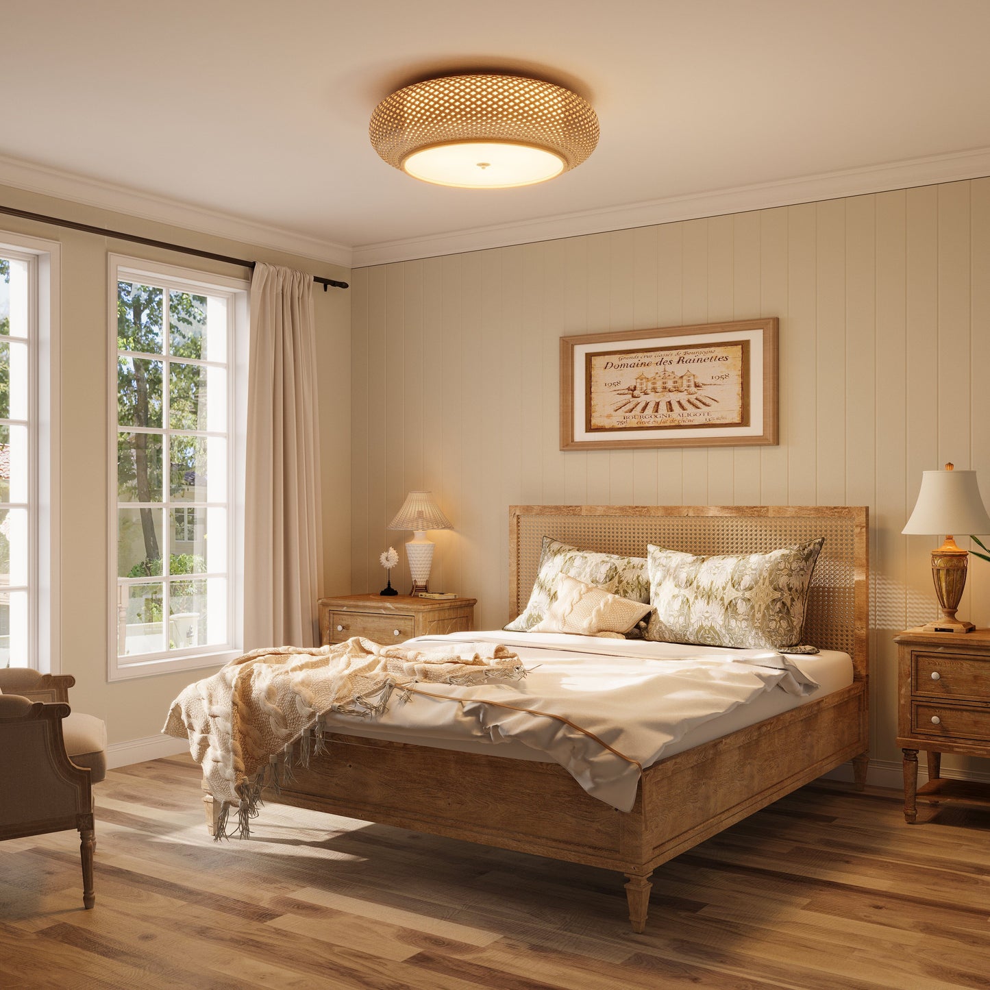 Handgeweven Bamboe Plafondlamp – Zen-Stijl LED Armatuur voor Huishoudelijke Decoratie