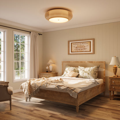 Handgeweven Bamboe Plafondlamp – Zen-Stijl LED Armatuur voor Huishoudelijke Decoratie