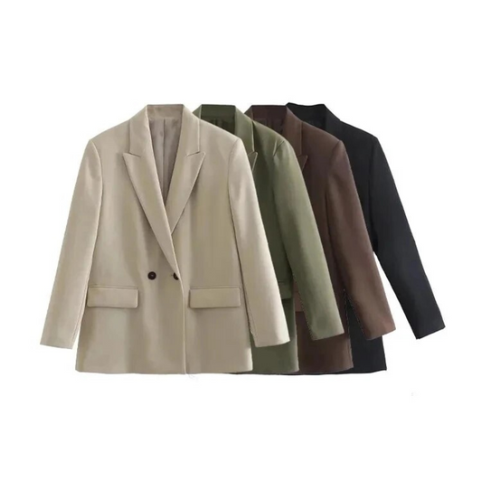 Dames Oversized Blazer Jas | Langlijn Pasvorm met Dubbelgeknoopte Ontwerp