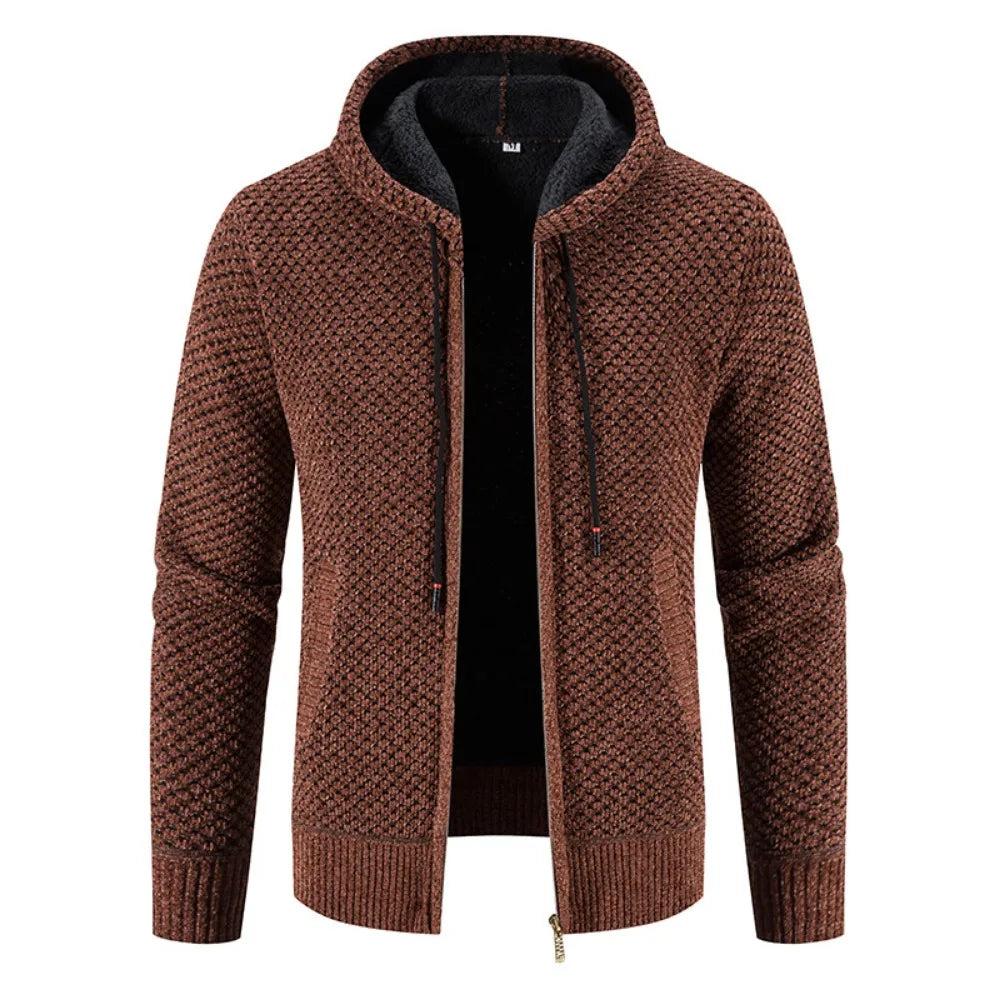 Heren Gebreide Cardigan – Fleece-Voering Rits Winterjack