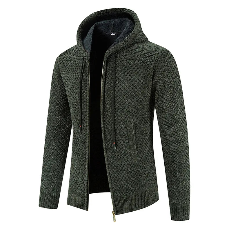 Heren Gebreide Cardigan – Fleece-Voering Rits Winterjack