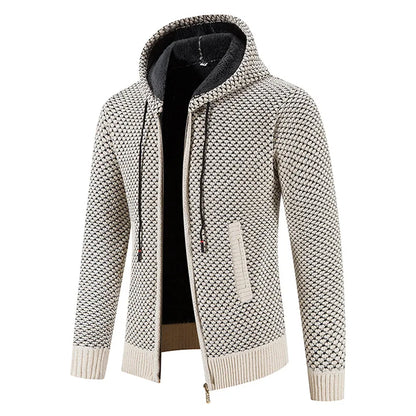 Heren Gebreide Cardigan – Fleece-Voering Rits Winterjack