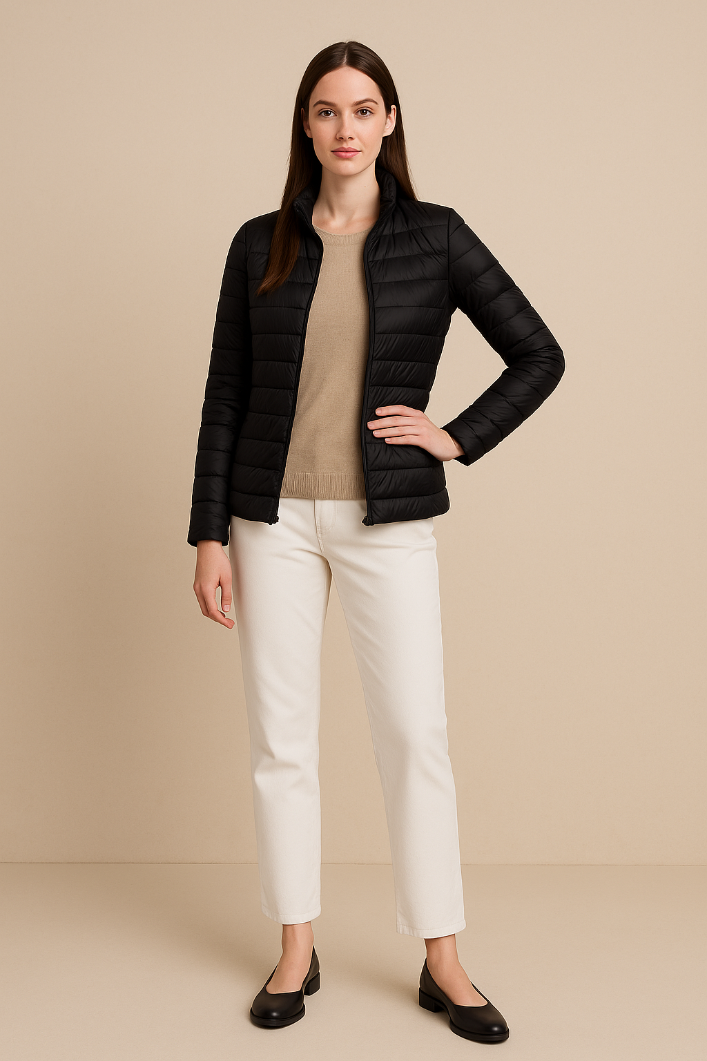 Dames Slim Fit Gevoerde Donsjas – Lichtgewicht Warmte met Heuplengte Ontwerp