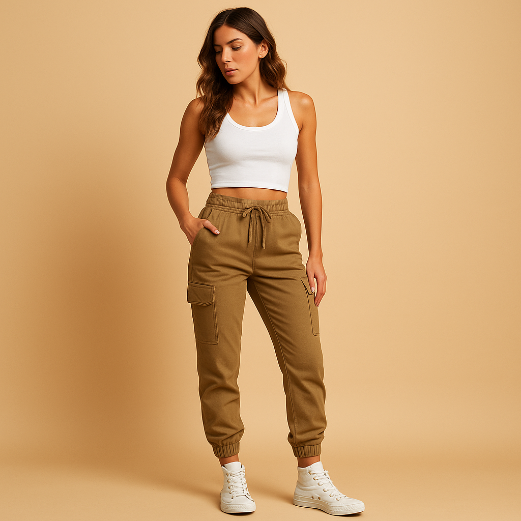 Dames Hoge Taille Slim Cargo Broek