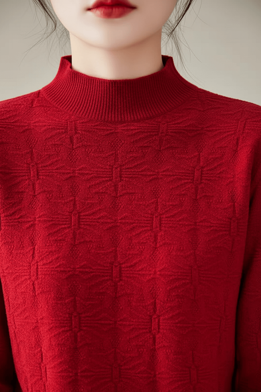 Vrouwen Textured Knit Jumper met Mock Neck en Slim Fit