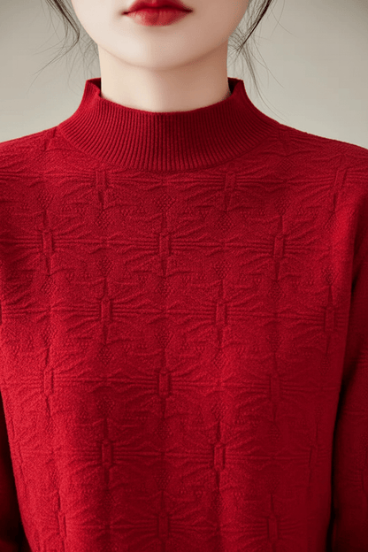 Vrouwen Textured Knit Jumper met Mock Neck en Slim Fit