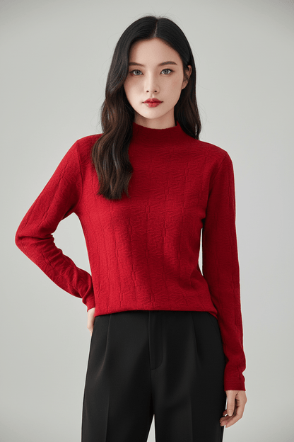 Vrouwen Textured Knit Jumper met Mock Neck en Slim Fit