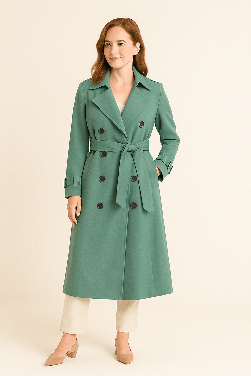 Dames Dubbelzijdige Trenchcoat met Tailleband