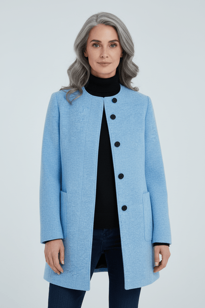 Dames Lange Jas | Staande Kraag Jacket met Tailored Fit & Knopen Voorkant