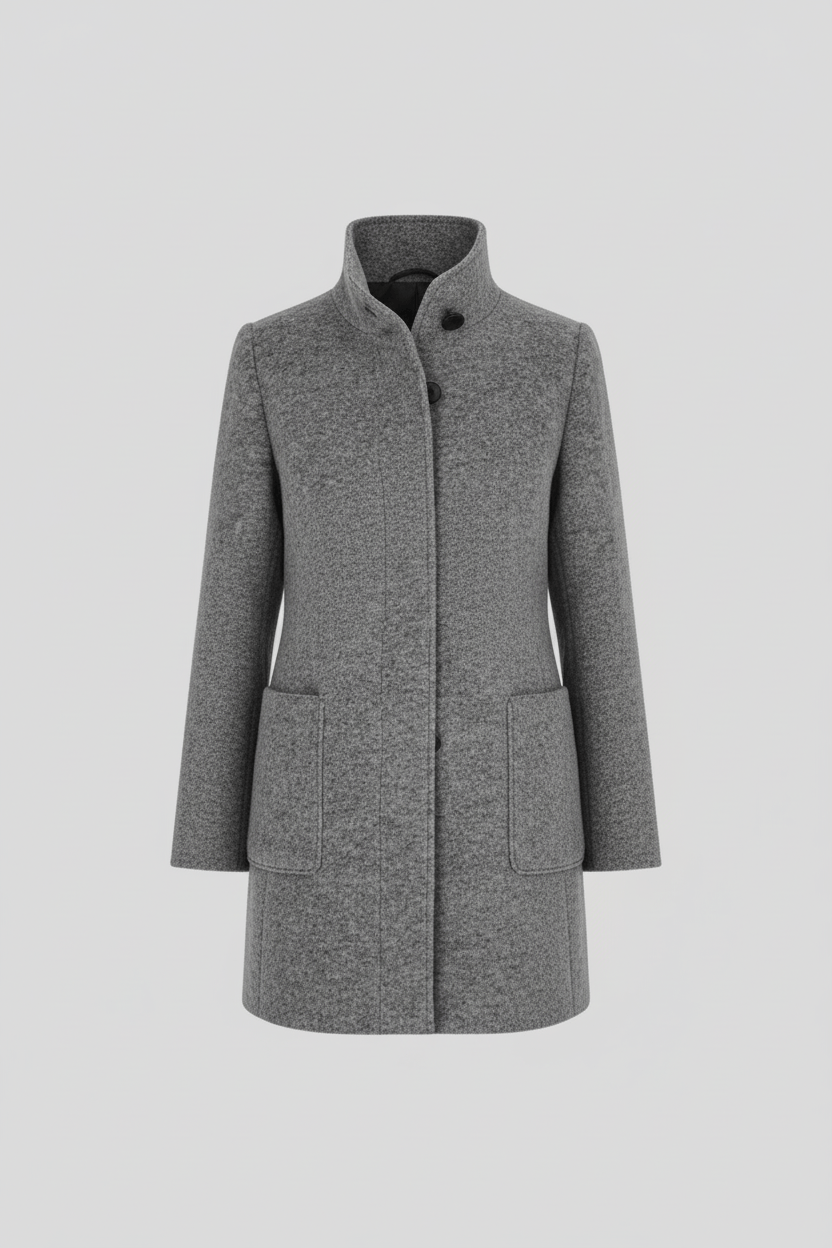 Dames Lange Jas | Staande Kraag Jacket met Tailored Fit & Knopen Voorkant