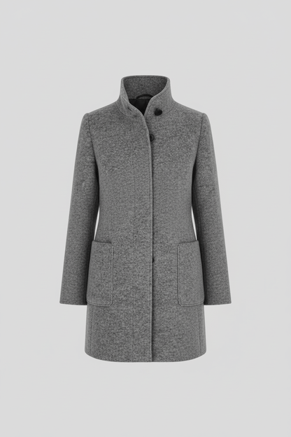 Dames Lange Jas | Staande Kraag Jacket met Tailored Fit & Knopen Voorkant
